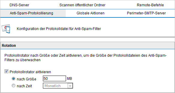 1. Wählen Sie Anti-Spam > Anti-Spam-Einstellungen aus. Screenshot 88: Protokollrotator 2.