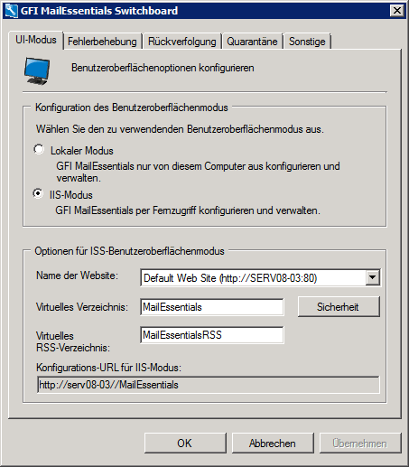 Screenshot 133: GFI MailEssentials Switchboard: UI-Modus 2.