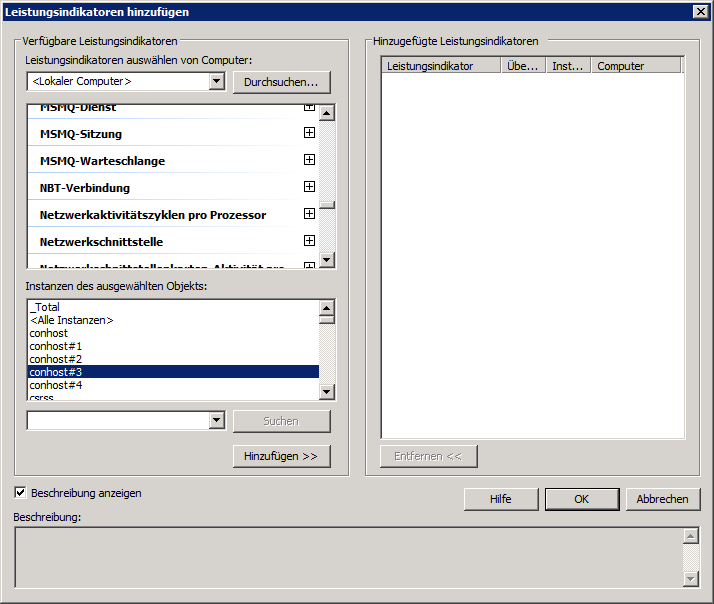 Screenshot 148: Hinzufügen von Leistungsindikatoren für die VSAPI in Windows 2008 Server 4.