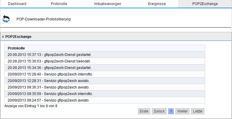 4.1.5 POP2Exchange-Aktivitäten Screenshot 29: POP2Exchange-Protokoll Sie können in GFI MailEssentials die Aktivitäten von POP2Exchange in Echtzeit überwachen.