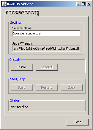 11.5.3. RADIUS Proxy Windows Service installieren, starten, stoppen 11.5.3.1. Via RADIUS Configurator Der RADIUS Configurator bietet Ihnen eine bequeme Oberfläche um den RADIUS Proxy Windows Service zu installieren.