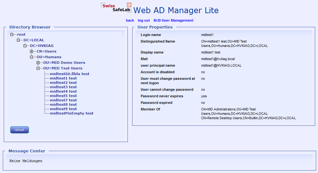 24. Swiss SafeLab Web AD Manager Lite 24.1. Beschreibung Der Swiss SafeLab Web AD Manager Lite ist eine in die M.