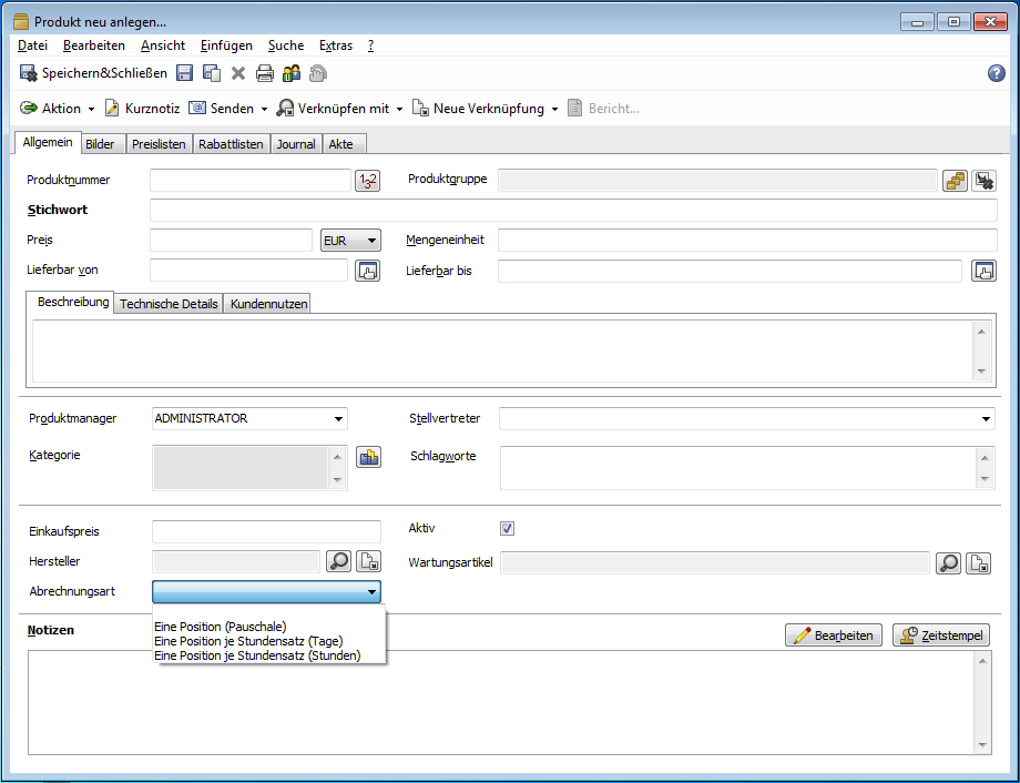 CAS Produkte x6.0.6 Version x6.0.0 Mit dem neuen Feld Abrechnungsart wird für ein Produkt die gewünschte Abrechnungsvariante vorbelegt.