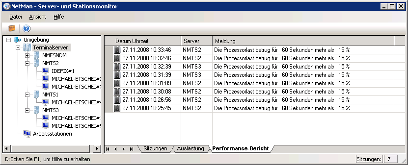 NetMan for Schools Version 4.5 Performance-Bericht Mit dem Performance-Bericht kontrollieren Sie CPU- und Speicherauslastung Ihrer Terminalserver.