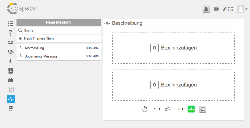 4 Erstellen einer Messung Setting up a measurement Zur Erstellung einer Messung zwischen zwei Boxen klicken Sie auf das Symbol Messungen.