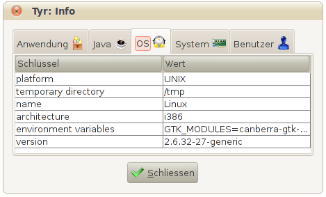 Die Abbildung 7.3 zeigt den Test /T0130/ unter Linux mit Gnome: Abbildung 7.3.: Tyr unter Linux Reultate Test Beschreibung Ergebnis T0110 Das System läuft unter Windows.