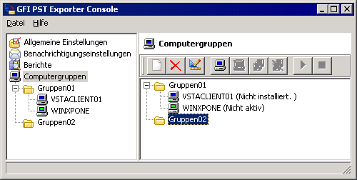 Screenshot 53 - GFI PST Exporter: Hinzufügen von Computern 3. Klicken Sie auf die Schaltfläche Computer hinzufügen, um der Gruppe einen Computer hinzuzufügen. 4.
