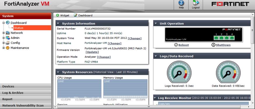 FortiAnalyzer Zentrale Aufzeichnung von Log-Daten Echtzeit-Anzeige aller Fortinet Geräte Integriertes Archiv Quarantäne für infizierte Dateien Reporting Über 200 vordefinierte Berichte & Auswertungen