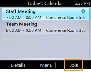 Vom Kalender aus an Besprechungen teilnehmen Vom Kalender aus an Besprechungen teilnehmen Der Kalender zeigt die Microsoft Outlook -Termine für den heutigen Tag an.