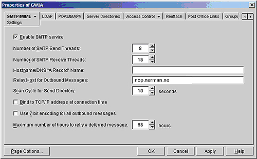 MS Exchange 2000 Zum Starten des Microsoft Exchange System-Managers, wählen Sie die Eigenschaften des SMTP-Connectors. Geben Sie nop.norman.no ein, und klicken Sie auf OK.