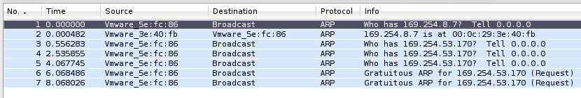 8 IP / DHCP Abbildung 8.1: Screenshot Wireshark: von Avahi generierte Pakete avahi-daemon -D avahi-autoipd eth0.260 -D Mit dem Befehl avahi-browse -a -t können Services im Netzwerk angezeigt werden.