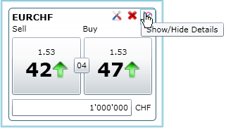 Foreign Exchange UI: Benutzerdokumentation 101/131 4.2 Details Um die Details eines Währungspaares anzusehen, klickt man auf Show/Hide Details.