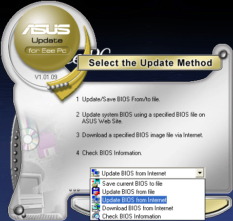 aktualisieren, und die BIOS-Versionsinformationen anzeigen. Dieses Programm ist in Ihrem Eee PC vorinstalliert und auch auf der Support- DVD, die mit dem Eee PC mitgeliefert wurde, verfügbar.