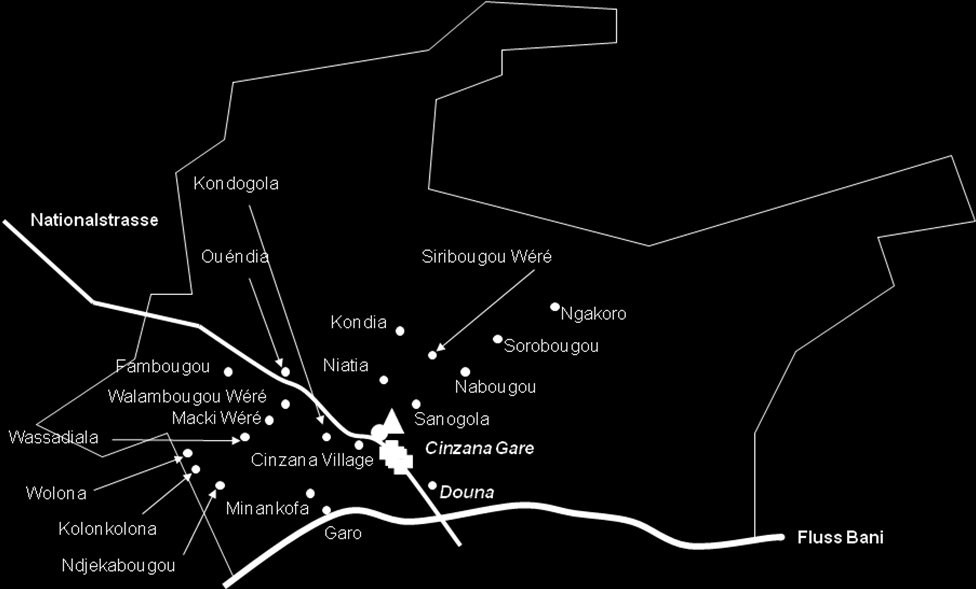 Abbildung 4: Die Gesundheitszone Cinzana-Gare Sozioökonomische Differenzierungen die Bedeutung der Wanderarbeit Die Bevölkerung der Gemeinde Cinzana ist wie alle anderen ländlichen Gegenden des