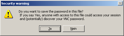 Das Password (UltraVNC-Password aus der UltraVNC-Server-Installation) kann gleich mit gespeichert werden. Ja klicken. Nach dem Speichern liegt ein neues Icon auf dem Desktop.