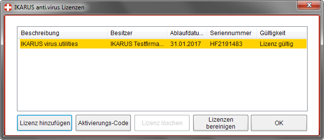 11 SUPPORT 11.1 Lizenzschlüssel Die Verwendung von IKARUS anti.virus wird über den Lizenzschlüssel aktiviert. Dieser Schlüssel regelt die Dauer der Verwendung sowie die Anzahl der Benutzer.