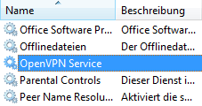 Nun einen Doppelklick auf den Link Dienste Suchen Sie nun den Eintrag OpenVPN Service. Wenden Sie einen Rechts-Klick auf diesen an und wählen Sie Eigenschaften.