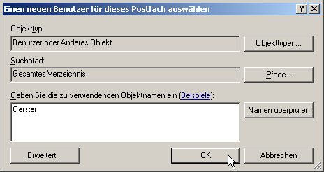 Kapitel 18 4. Geben Sie nun den Benutzernamen ein, zu dem das Postfach wieder verbunden werden soll. Klicken Sie dann auf OK. 5. Beenden Sie den Exchange System-Manager. 6.