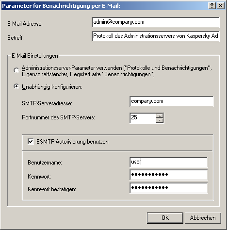 R E F E R E N Z H A N D B U C H Unabhängig konfigurieren, um neue Parameterwerte für den SMTP-Server einzugeben. Abb.