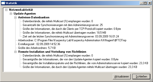 U P D A T E 3. Öffnen Sie durch Klicken auf den Link Statistik des Update-Agenten ansehen das Fenster mit der Statistik des Update-Agenten (siehe Abbi