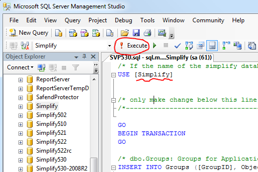 Importieren mit Hilfe von SQL Management Studio Im SQL Management Studio öffnen Sie über das Menü Datei > Öffnen das SQL-Script SVP.sql.