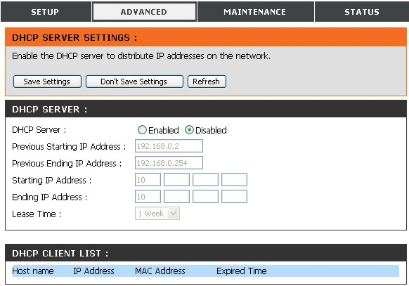 Konfiguration DHCP-Server Das DNS-313 kann im lokalen Netzwerk DHCP-Dienste bereitstellen. Standardmäßig ist der DHCP-Server deaktiviert.