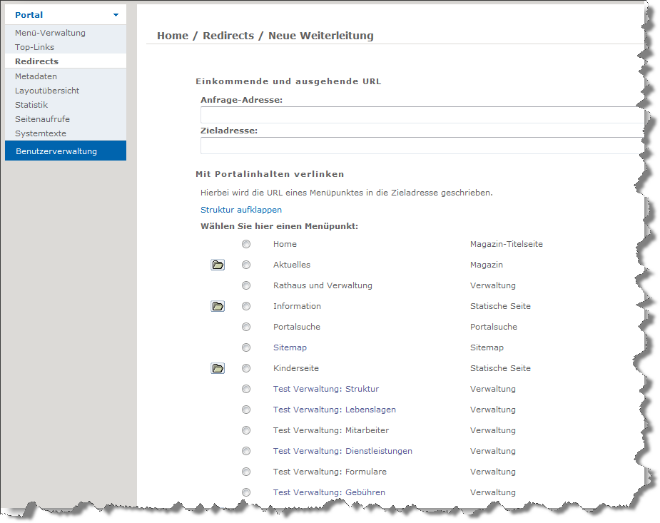 Portal 2.3. Redirects Redirects sind verkürzte Weiterleitungs-URLs die auf bestimmte Seiten verweisen.