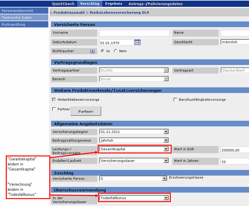 Die Überschussbeteiligung - Todesfallbonus Ändern Sie einfach