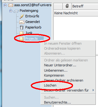 Erweiterte Funktionen: Email Arbeiten mit Ordnern Hinweis: Neue Ordner können, aus technischen Gründne, im SOGo Webmailer nur unterhalb vom Posteingang angelegt werden.