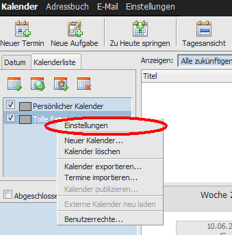 Kalender Zusätzliche Kalender anlegen Jeder SOGo Webmail Nutzer hat default einen Persönlichen Kalender.