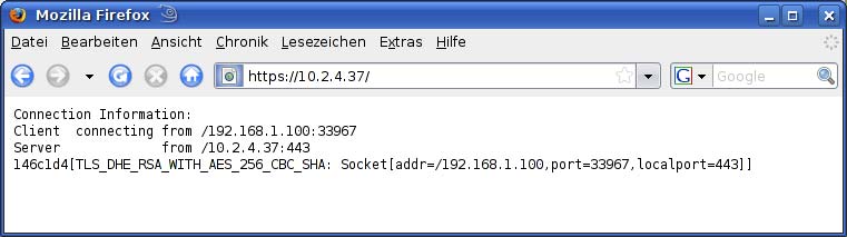 13.3 Das World Wide Web xiii Abbildung 13.23: Erfolgreicher Aufruf des SSLInfoSocketServer auf 10.2.4.37 von Client 192.168.1.100 aus. Abbildung 13.24: Betrachten des Zertifikats im Zertifikatsspeicher des Browsers.