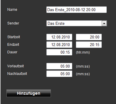 DistanTV mobile Aufnahmen auf dem Client programmieren Um eine Aufnahme zu programmieren, gehen Sie wie folgt vor: Greifen Sie auf TVCenter, wie in dem Kapitel Zugriff auf TVCenter via Client