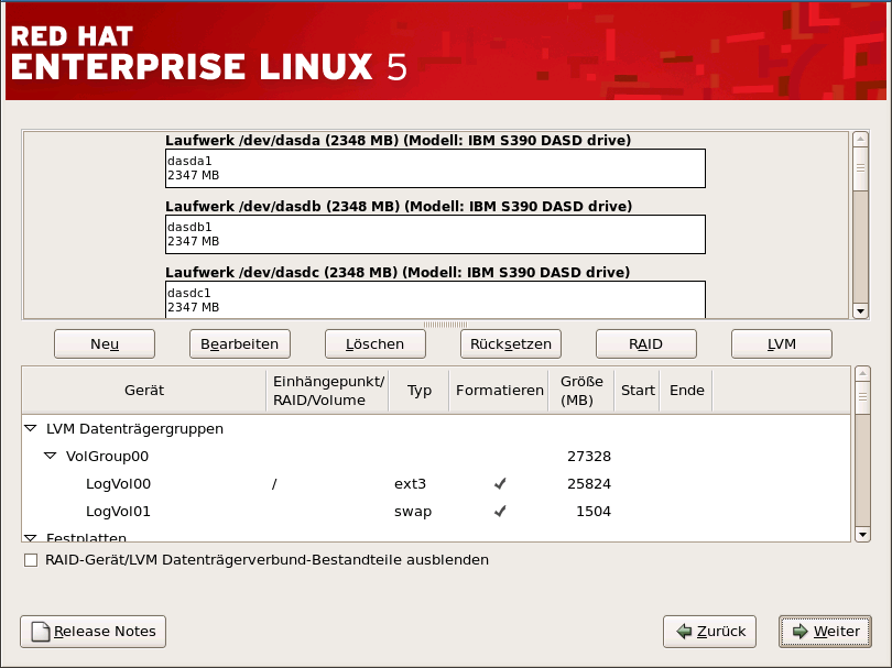Kapitel 17. Installation auf IBM System z-systemen Wählen Sie unter Verwendung Ihrer Maus das Speicherlaufwerk aus, auf dem Sie Red Hat Enterprise Linux installieren möchten.