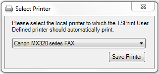 Wenn Sie zum ersten Mal auf diesem Drucker drucken wird ein Dialog angezeigt, der Sie fragen wird, den gewünschten lokalen Drucker zu wählen.
