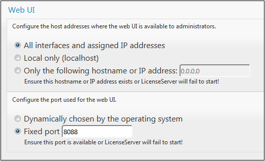 78 2015 Altova LicenseServer Definieren eines fixen oder dynamischen Ports für die Konfigurationsseite Der Port für die Konfigurationsseite (Web-Benutzeroberfläche) (und somit seine Adresse) kann auf