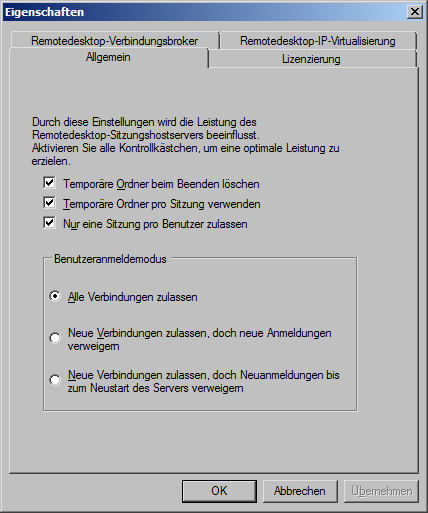 308 Kapitel 6: Präsentations- und Anwendungsvirtualisierung Servereigenschaften Neben den zuvor behandelten Eigenschaften der RDP-Verbindung haben auch die Eigenschaften eines RD-Sitzungshostservers