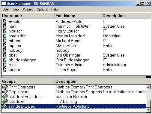 6.5 Windows User Manager Das ozielle Benutzerverwaltungstool für Windows NT 4 Domänen Controller aus dem Hause Microsoft nennt sich User Manager (siehe Abbildung 6.