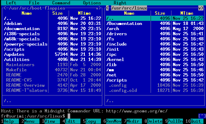 269 Kapitel 4. Paketmanagement Einige wichtige Funktionen des mc sind: Arbeiten mit gepackten Dateien.