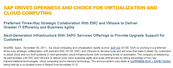 Enge Zusammenarbeit mit der SAP SAP und VMware arbeiten in einer gemeinsamen Initiative, um die Virtualisierung von SAP-Landschaften zu beschleunigen: