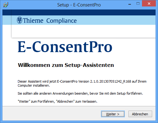 8 Installationsanleitung E-ConsentPro DesktopClient 2.1 4. Wählen Sie die Sprache, in der das Installationsprogramm ablaufen soll.