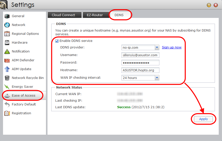 2.2 DDNS-Service aktivieren Falls Sie einen DDNS-Service abonniert haben, können Sie auch einen eindeutigen Hostnamen zur Nutzung mit Ihrem NAS erstellen.