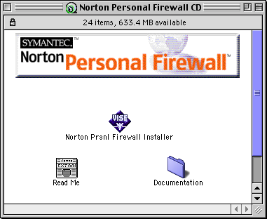 Installieren von Norton Personal Firewall Info über Ihre CD-ROM Norton Personal Firewall für Macintosh Installieren Sie Ihre Software von der CD-ROM Norton Personal Firewall für Macintosh.