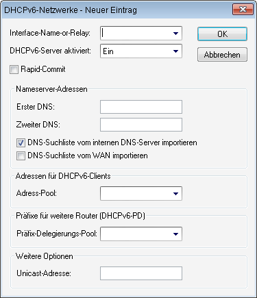 IPv6 DHCPv6 Hier konfigurieren Sie DHCPv6-Server, den DHCPv6-Client und den DHCPv6-Relay-Agent.