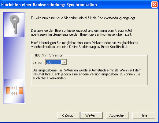 6. Geben Sie unsere Bankleitzahl (37069412) und ihre persönliche Benutzerkennung ein (Sie finden diese auf Ihrem INI-Brief). Die URL/IP-Adresse wird in der Regel automatisch gefüllt.