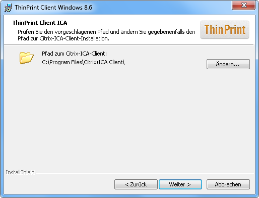 ThinPrint Client Windows installieren 6. Mit SPEICHERPLATZ können Sie prüfen, wieviel Platz auf Ihrer Festplatte frei ist und ob dieser für die Installation der Software ausreicht. 7.