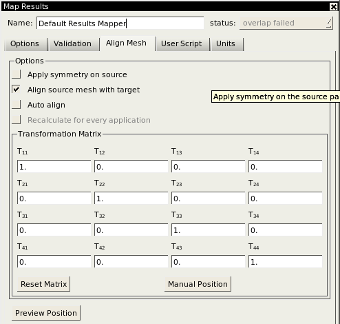 Mapping of Pressure Distributions using ANSA Map Results window: Align Mesh tab Align the source with the target mesh