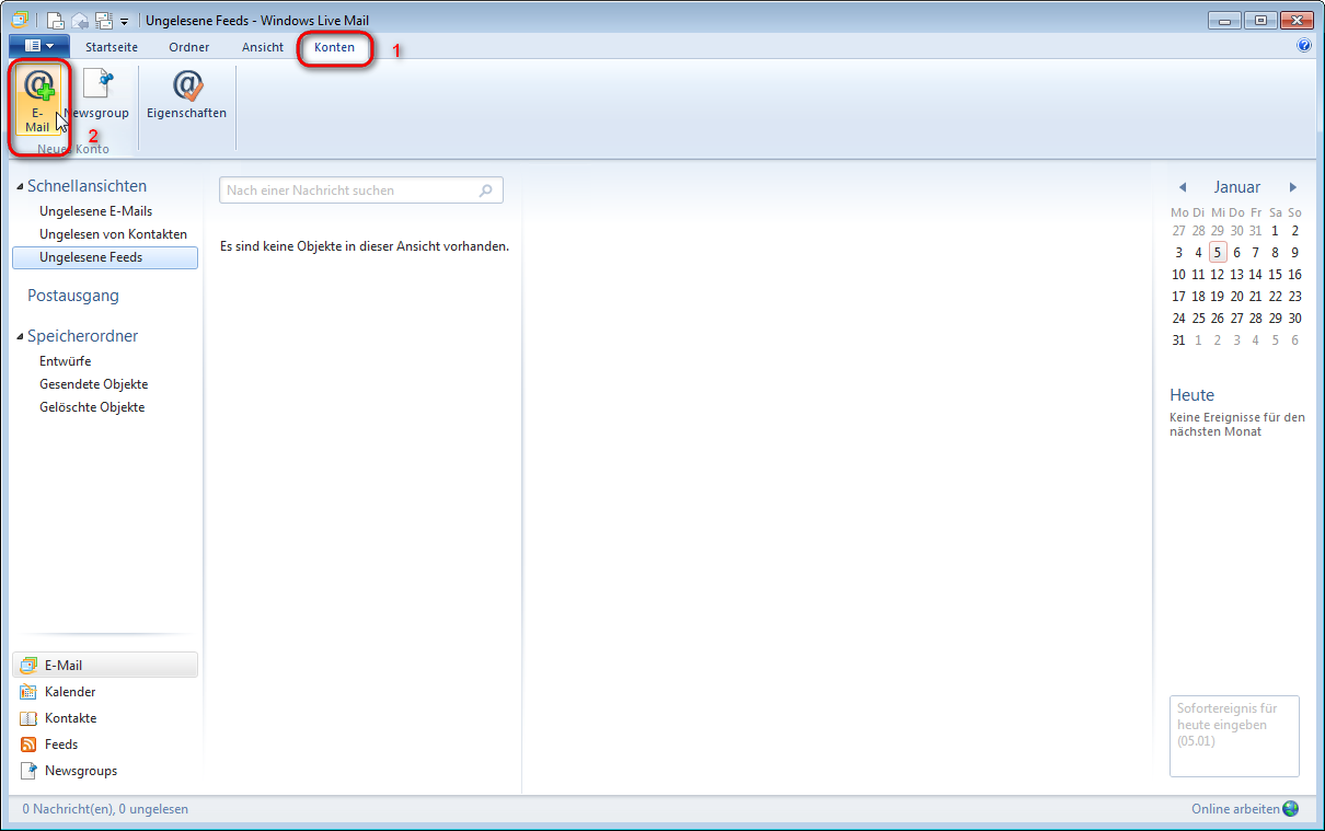 Windows Live Mail ist nun im Startmenü über den Windows Live Ordner erreichbar.