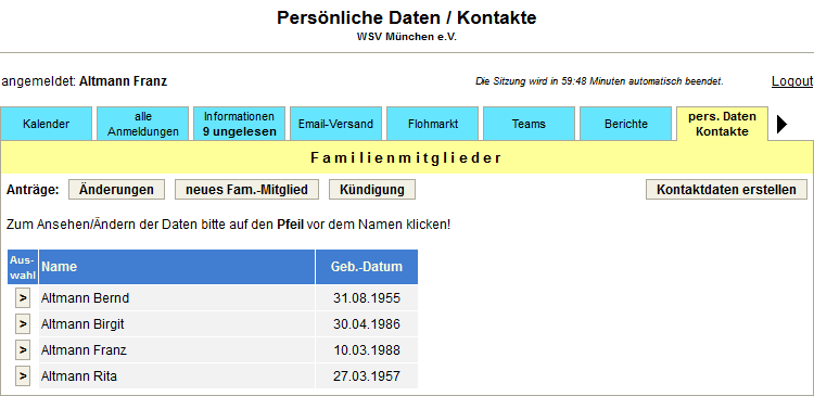 Nach dem Laden der Datei wird angezeigt, ob die Datei neue oder geänderte Mitglieder enthalten hat. Vor dem Speichern kann man entscheiden, welche der Änderungen übernommen werden sollen.