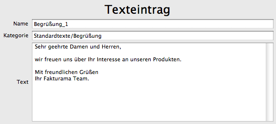 Das Programm Editor Text Es ist möglich standardisierte Texte abzulegen, die mit einem Klick verwendet werden können. Zum Beispiel im Dokumenteneditor. Name Eindeutiger Name des Textes.