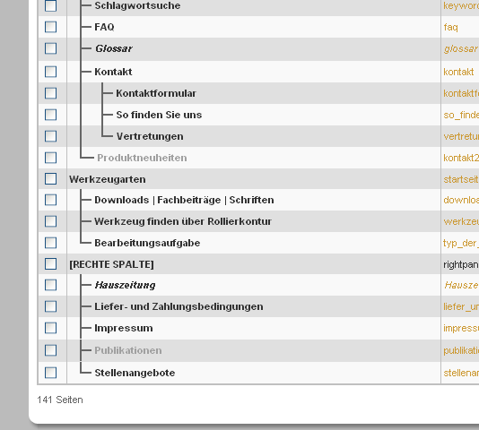 Die Seitenstruktur wurde angelegt. Dabei ist zu Beachten, dass für jede Sprache eine individuelle Seitenstruktur vorgesehen war.